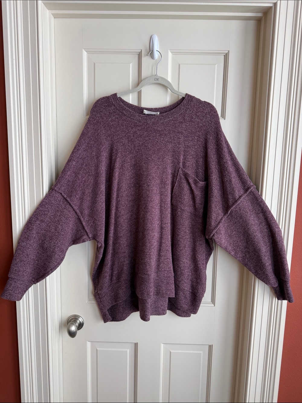 Zenana Outfitters Relaxed Pocket Sweater in Plum Heather